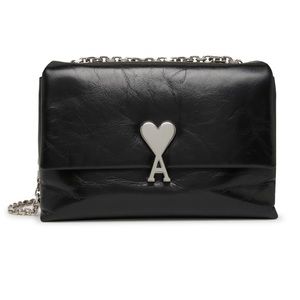 Ami Black Shoulder Bag with Silver Chain